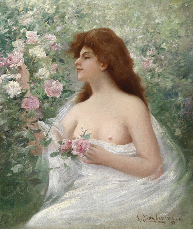 小阿尔弗雷德·格伦德宁的《采摘玫瑰的年轻女人》。
