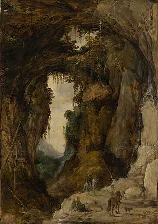 年轻的乔斯·德·蒙珀的《石窟与骑手的风景》