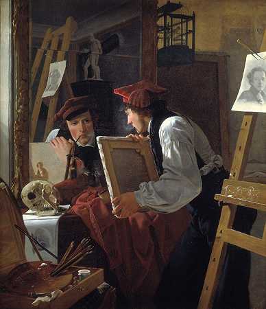 “一位年轻艺术家（迪特列夫·布伦克）在镜子中审视威廉·本茨的素描