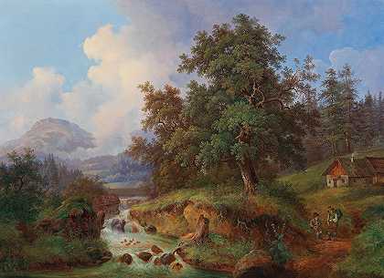 约瑟夫·乔纳斯（Joseph Jonas）的《徒步旅行者的山景》