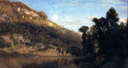 亚伦·德雷珀·沙塔克的《伯克希尔山麓，草地上的满月》