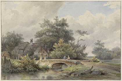 “Barend Cornelis Koekkoek家附近的石桥风景