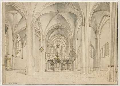 Pieter Jansz Saenredam的《莱茵圣库内拉克中堂和唱诗班视图，向东看》