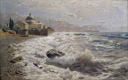 Franz Xaver Hoch的《意大利海岸风景与修道院建筑群》