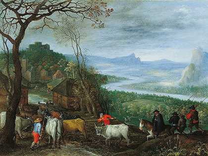 Jan Brueghel The Elder的《牧民赶牛到村庄的风景》