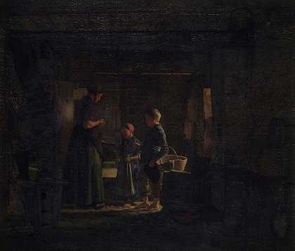 “两个乞丐孩子在一个农民厨房小镇弗雷德里克·维尔梅伦