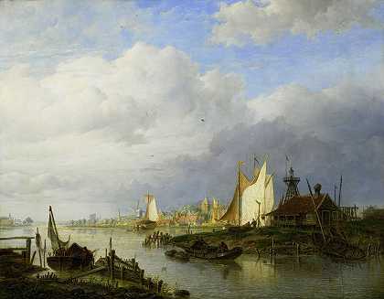亨德里克·维特温克尔（Hendrik Vettewinkel）的《河上的船与灯塔》（Boats on a River with a Beacon of Light）