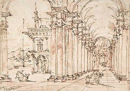 弗朗西斯科·瓜尔迪的《建筑随想曲：宫殿的拱形柱廊》