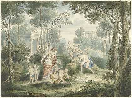 路易·法布里蒂乌斯·杜堡（Louis Fabritius Dubourg）的《阿卡迪亚风景》（Arcadian landscape），雅典为一位老人加冕，维纳斯和阿多尼斯（Venus and Adonis）