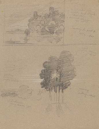约瑟夫·法林顿（Joseph Farington）的《城堡和树木的两幅草图：早晚》