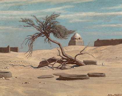 Elihu Vedder《前往埃及Tel El Armano途中的树和坟墓》