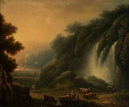 Franciszek Ksawery Lampi的“带瀑布和楼梯的山景”