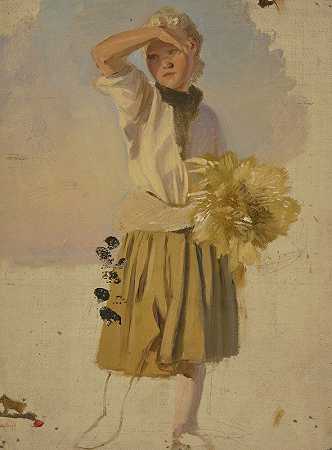 雅各布·贝克尔（Jakob Becker）的《一个农民女孩，用稻草遮住眼睛不让阳光照射》