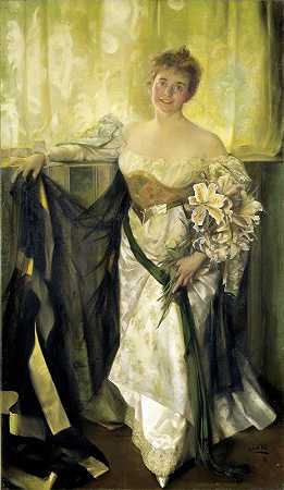 Hubert Vos的《爱丽丝·巴尼穿白缎》
