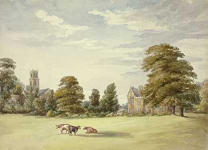 伊丽莎白·默里的《庄园和教堂前的奶牛》