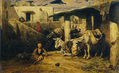 亚历山大·加布里埃尔·德坎普斯的《驴在休息土耳其场景》