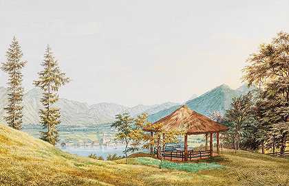 海因里希·亚当（Heinrich Adam）的《戴着大伞的特格恩塞湖景色》