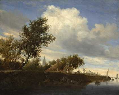 Salomon van Ruysdael在Gorinchem附近的渡轮