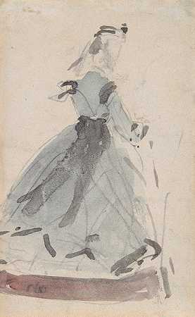 《穿着时尚蓝礼服的女士》，作者：Eugène Boudin