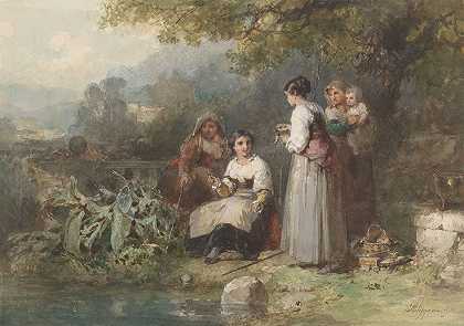 Karel Frans Philippeau的“集体捕鱼意大利女性”