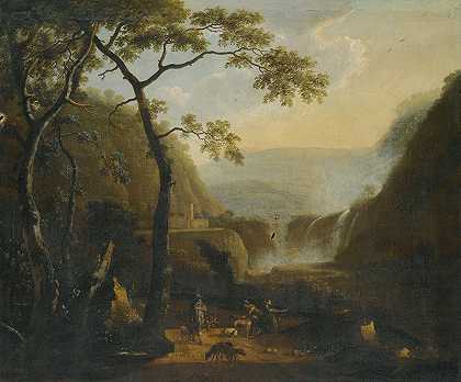 巴伦德·阿佩尔曼的《瀑布附近猎人的风景》