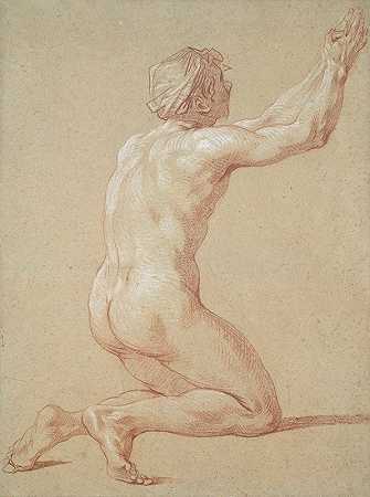 Etienne Jeaurat的《举手跪地的裸体青年》