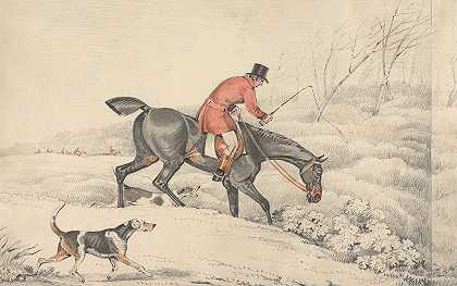 塞缪尔·阿尔肯的《猎狐：骑手和几只猎犬进入掩体》