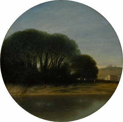 Goffredo Wals的《河边有农场和树木的风景》