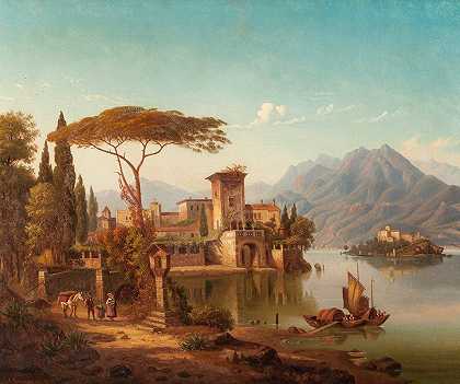 赫尔曼·奥古斯特·克鲁格的《意大利北部风景（可能是科莫湖）》