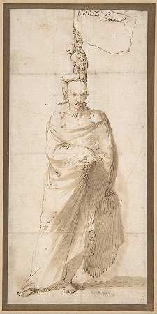 Jusepe de Ribera的《披着大斗篷头上戴着小裸男的男人》