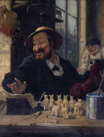 “肖像Alexander Schanne（1823-1887），Léon Dehaisne创作的《波希米亚的生活》的肖像