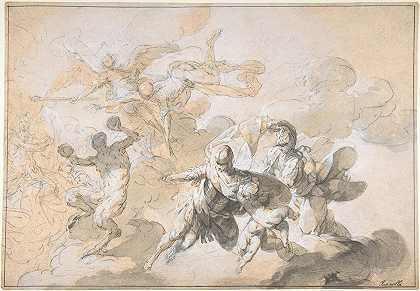 乔瓦尼·多梅尼科·费雷蒂的《战神、密涅瓦和舞蹈萨提尔的天花板装饰》