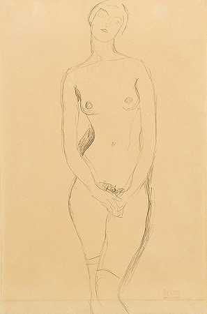 古斯塔夫·克里姆特从正面看到的裸体站立女性