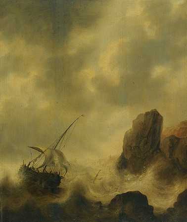 雅各布·阿德里安兹的《一艘船在落基海岸外开航》