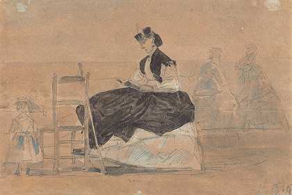 《特鲁维尔海滩上的女人在哭》，作者：Eugène Boudin
