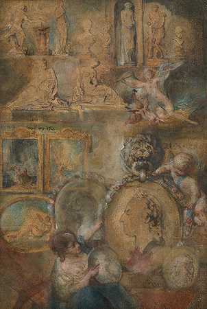 加布里埃尔·德·圣奥宾（Gabriel de Saint Aubin）1769年沙龙绘画和雕塑艺术赞助人路易十五的寓言