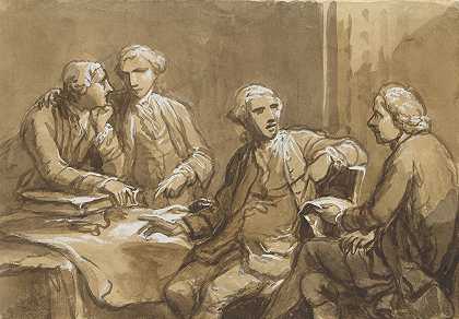 安东尼奥·祖奇的《四位鉴赏家深夜坐在桌子上》