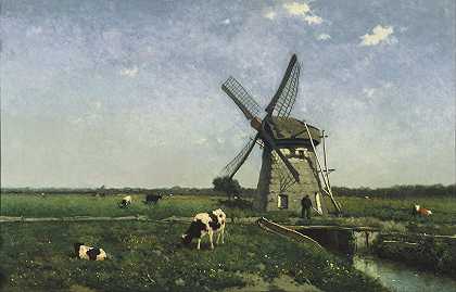 约翰·亨德里克·魏森布鲁克（Johan Hendrik Weissenbruch）的《Schiedam附近的风车风景》