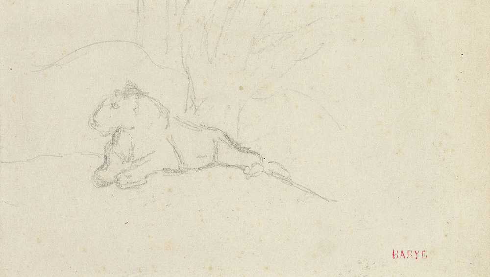 安托万·路易斯·巴耶的《躺在树旁的狮子》