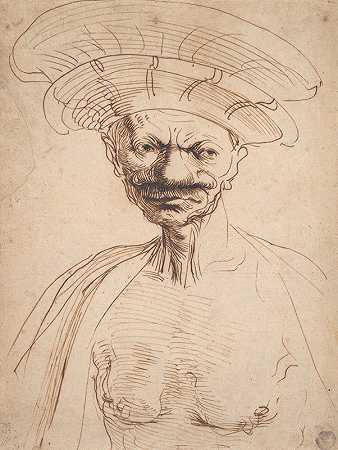“Guercino对戴大帽子的男子的漫画