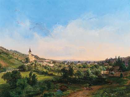 卡尔·弗朗茨·迈克尔·盖林的《黎明时卡尔克斯堡和罗丹教堂视图》