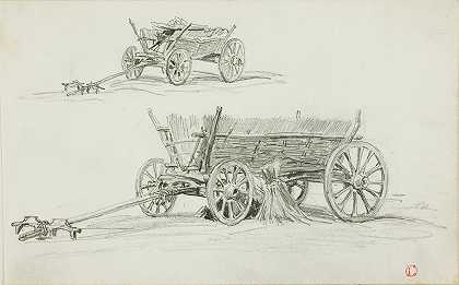 查尔斯·弗朗索瓦·道比尼的《牛车的两个草图》