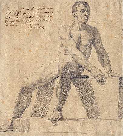 弗里德里希·奥弗贝克的《坐在基座上的男性裸体》