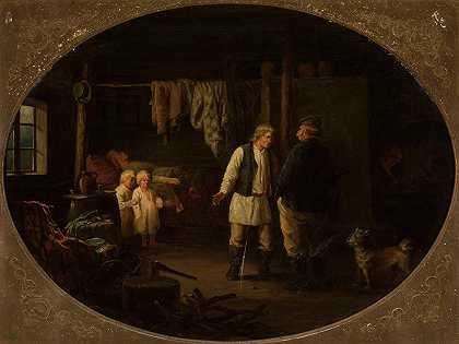 Józef Tadeusz Polkowski的《农民小屋里的贫困》