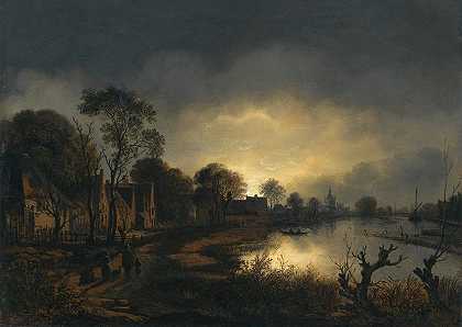 阿尔特·范德内尔的《黄昏时的河流风景》和《沿着小路走向左边的村庄，远处的教堂》