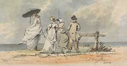 《1804年在布莱顿三个女人、孩子和男人眺望大海》约翰·尼克松著