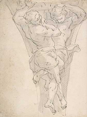 乔瓦尼·巴蒂斯塔·卡隆的《Pendentive》中的两个部分悬垂的男性人物