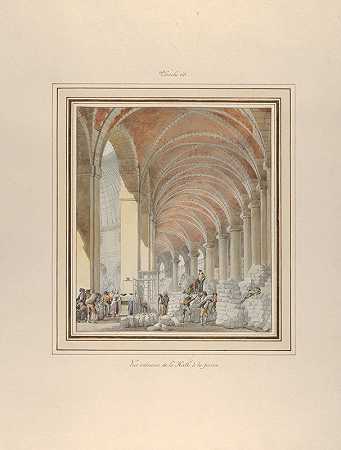 “La Halle aux Blés，皮埃尔·弗朗索瓦·伦纳德·方丹的室内风景