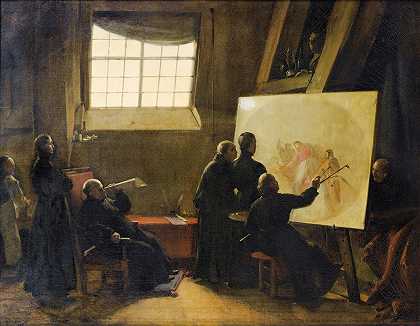 弗朗索瓦·马利乌斯·格拉奈的《牧师在他的工作室里被僧侣们包围》