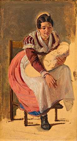 “罗马女人带着一个孩子。威廉·马斯特兰为罗马的圣安东尼节研究”